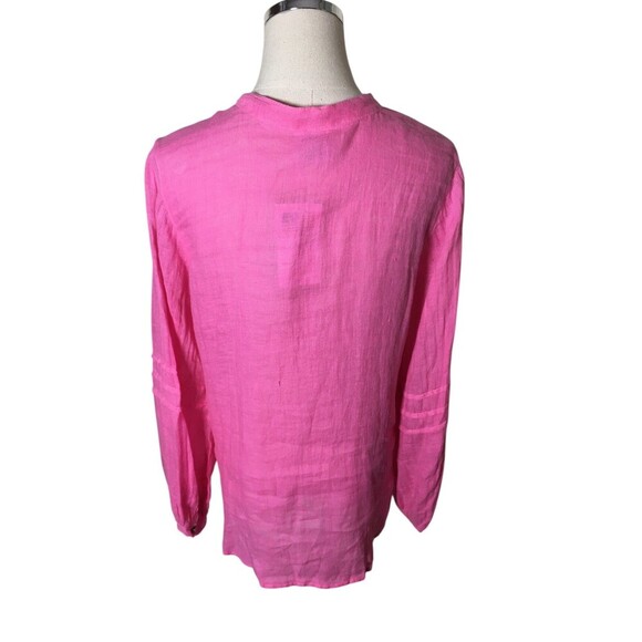 Click CMC Top Women's Size Large Pink Button Up Long Sleeve 100% Linen - Picture 6 of 8